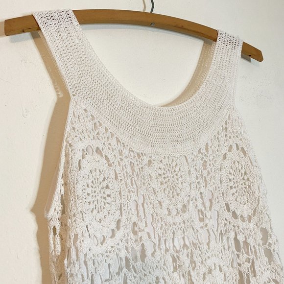 Gypsy Kroshetta by Papillon Crochet Ivory Crochet Tank Top Blouse Small Boho - Picture 3 of 5